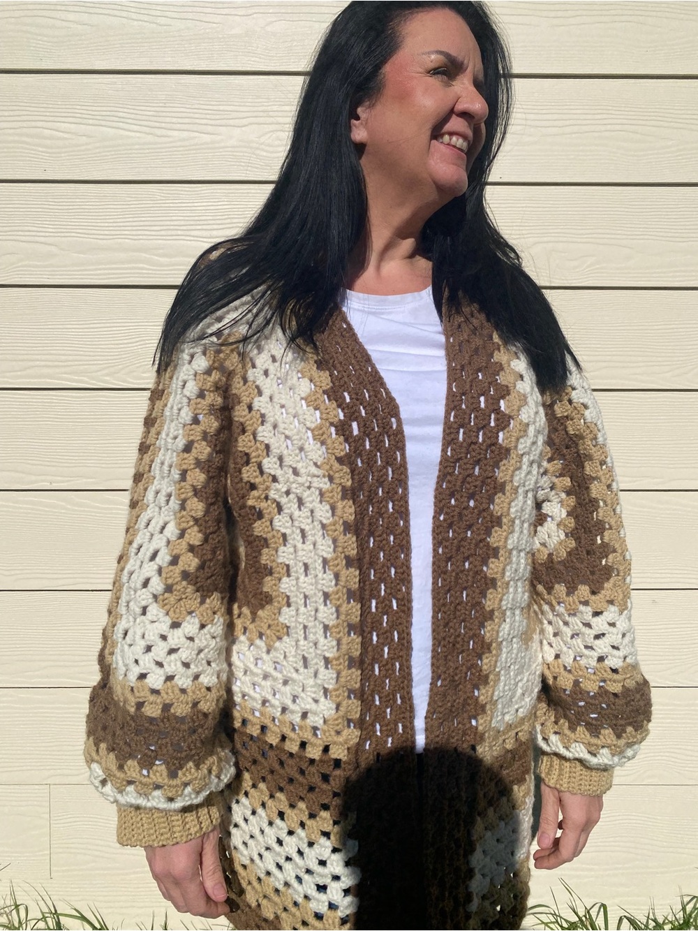 Hand Crafted Brown, Cream & Tan Crochet Cardigan - Picture 4 of 4